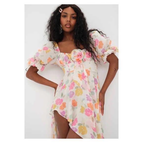 NWT FOR LOVE AND LEMONS FLL Petal Midi Dress High Slit Asymmetric Small Easter - Picture 6 of 16